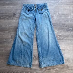 Goldsign Blue Low Rise Denim Flared Bellbottom Jeans Sz 28 Made in USA
